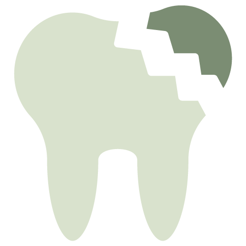 an icon of a broken tooth meant to represent a listening approach before planning a treatment