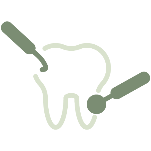 An icon of a tooth and dental instruments meant to represent dental care